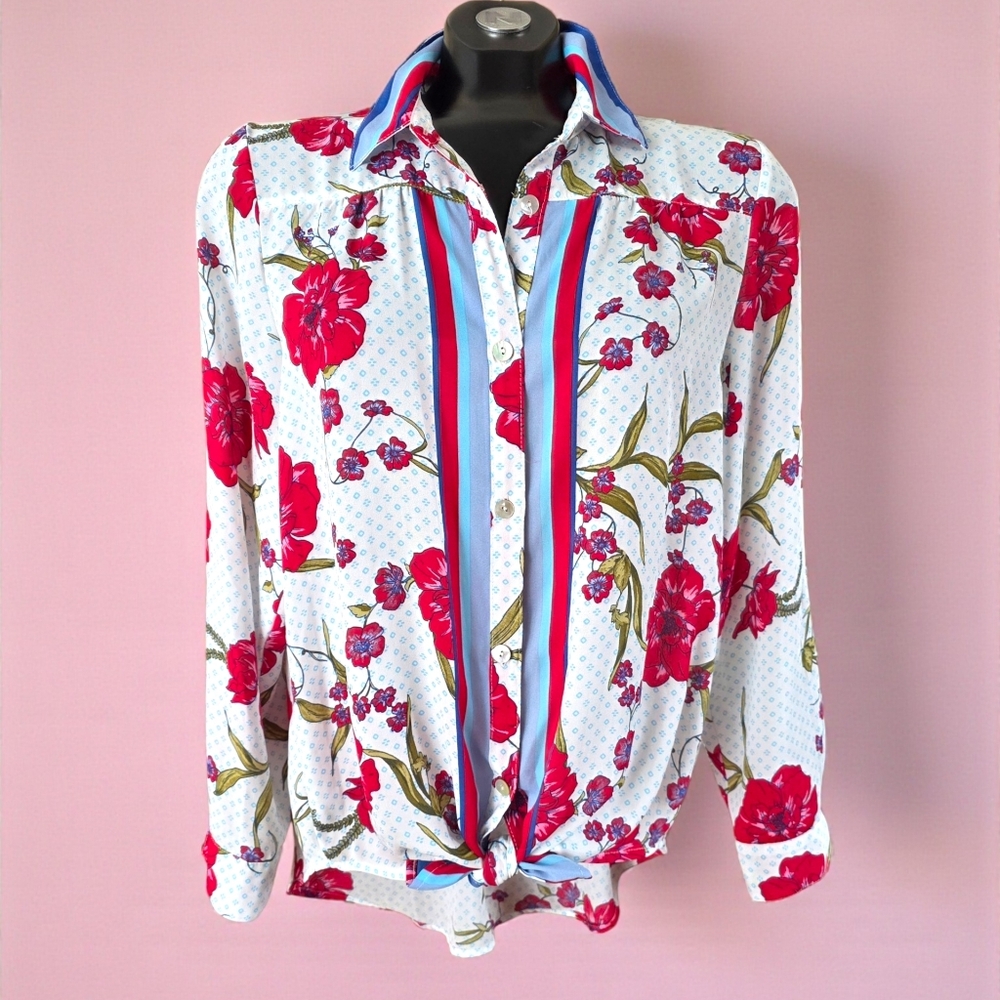 Figueroa & Flower Vibrant Floral Lightweight Flowy Button-Down Blouse